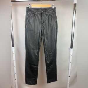 NWT American Eagle Black Vegan Leather Pants High Rise Straight Leg 0 Short